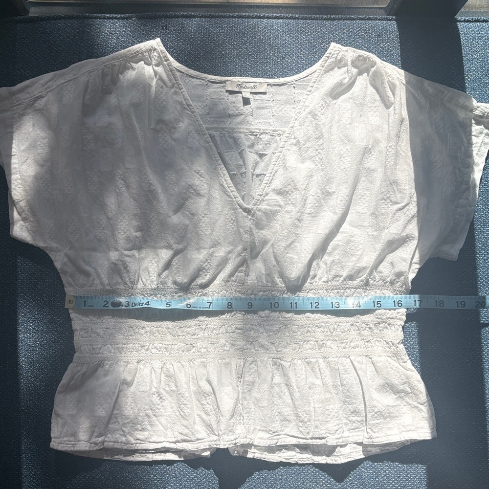Madewell: V-Neck Smocked Waist Pull-over Top, Size L, White - Picture 6 of 8